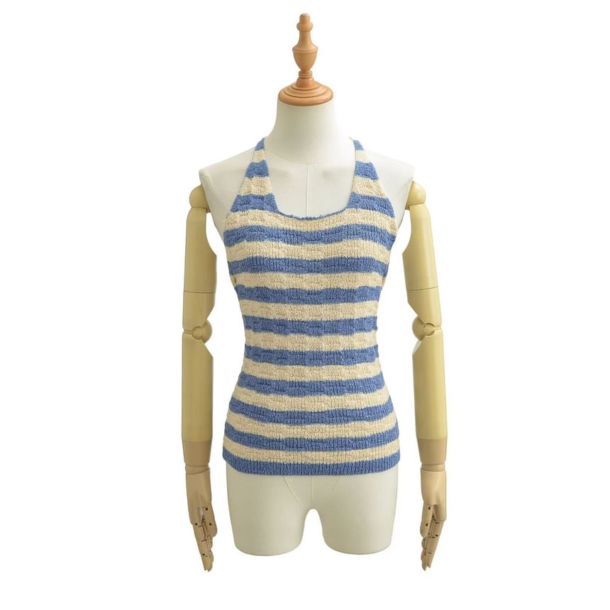 Striped Halter Neck Knit Top