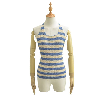 Striped Halter Neck Knit Top