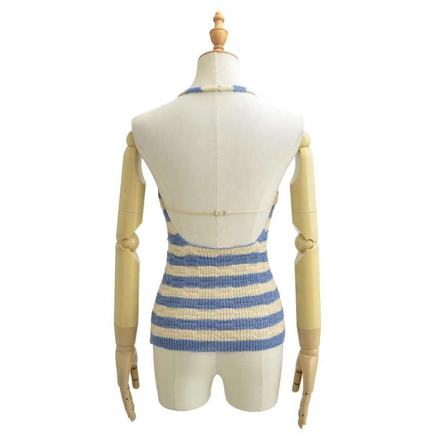 Striped Halter Neck Knit Top