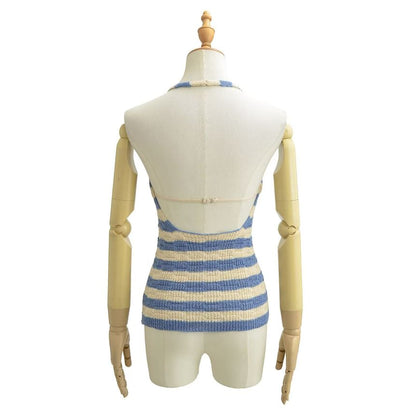 Striped Halter Neck Knit Top