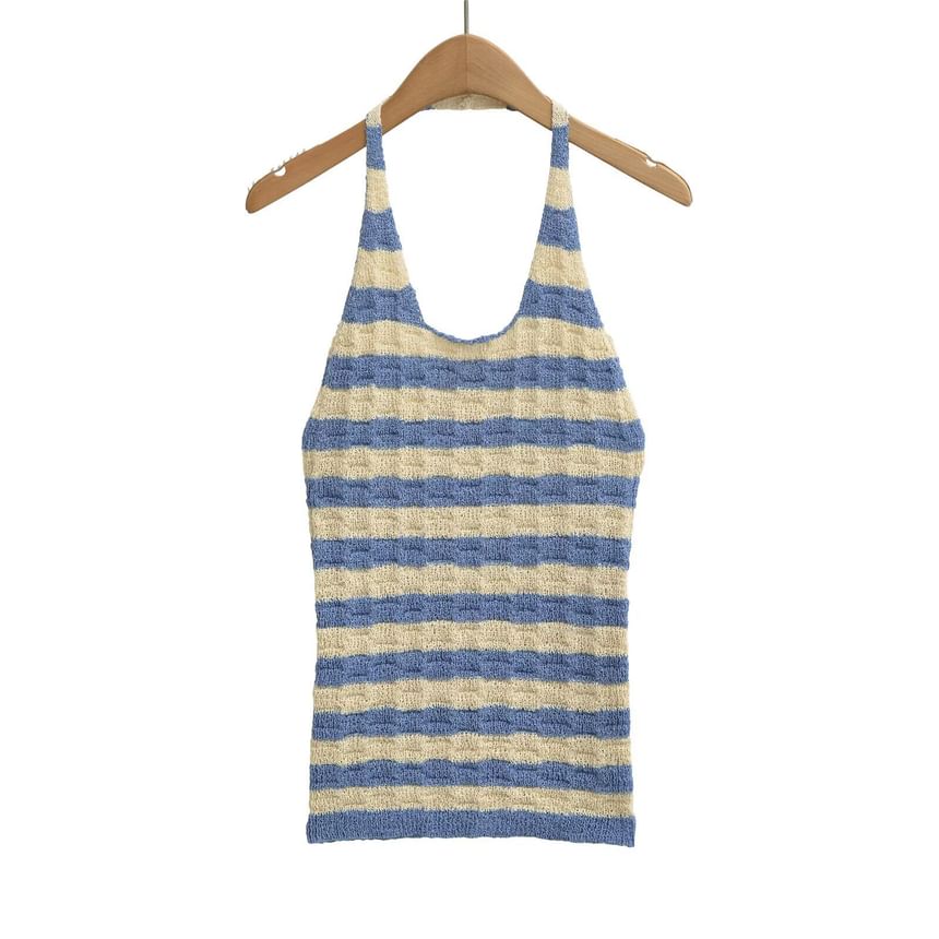 Striped Halter Neck Knit Top