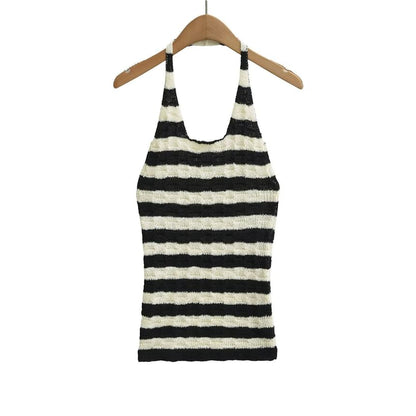 Striped Halter Neck Knit Top