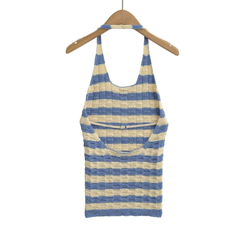Striped Halter Neck Knit Top