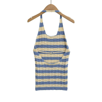 Striped Halter Neck Knit Top