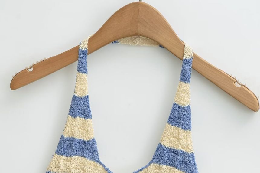 Striped Halter Neck Knit Top