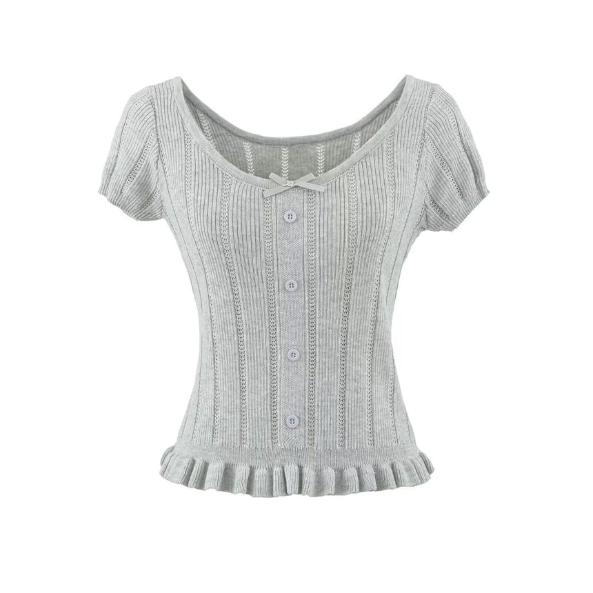 Ribbed Scoop Neck Short-Sleeve Knit Top