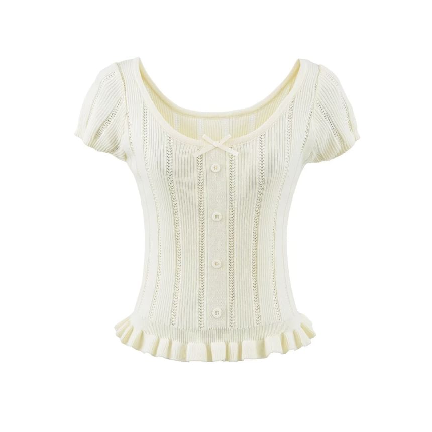 Ribbed Scoop Neck Short-Sleeve Knit Top