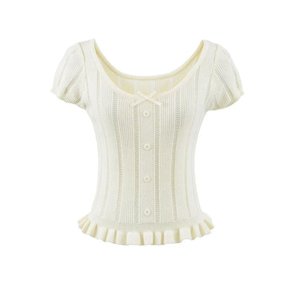 Ribbed Scoop Neck Short-Sleeve Knit Top