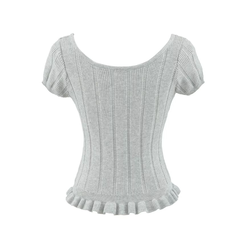 Ribbed Scoop Neck Short-Sleeve Knit Top