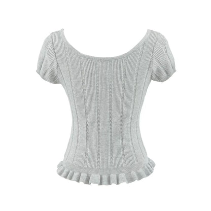 Ribbed Scoop Neck Short-Sleeve Knit Top