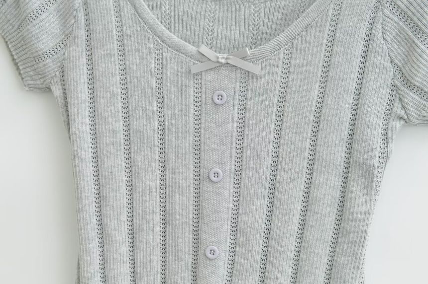 Ribbed Scoop Neck Short-Sleeve Knit Top