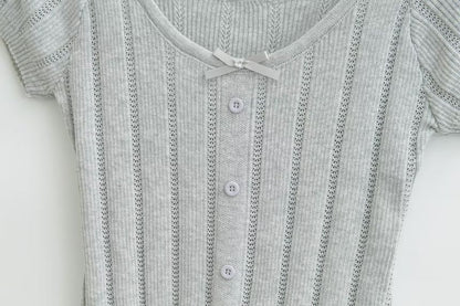 Ribbed Scoop Neck Short-Sleeve Knit Top