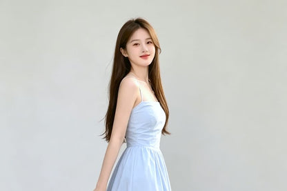 Halter Plain Strappy A-Line Midi Dress