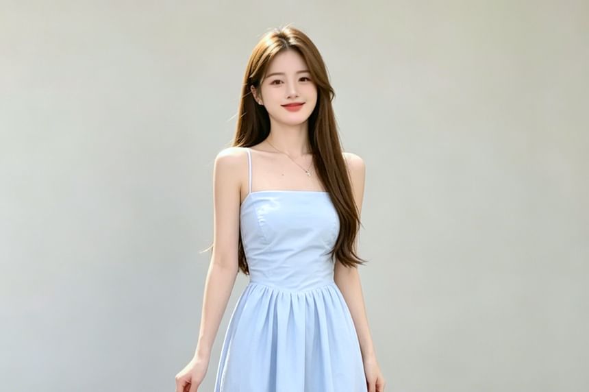 Halter Plain Strappy A-Line Midi Dress
