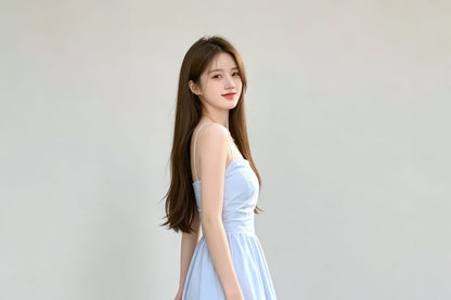 Halter Plain Strappy A-Line Midi Dress