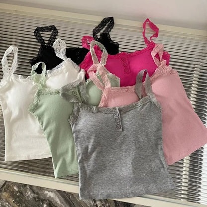 Padded Henley Lace-Trim Camisole