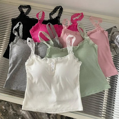 Padded Henley Lace-Trim Camisole