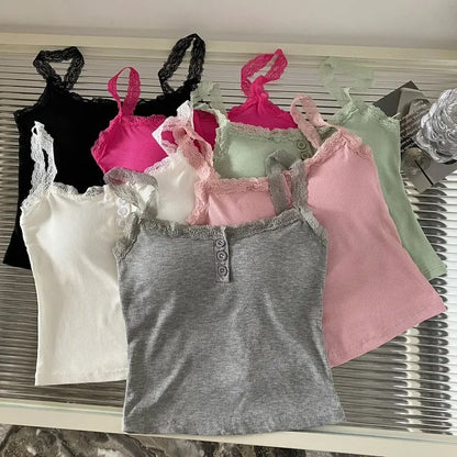 Padded Henley Lace-Trim Camisole
