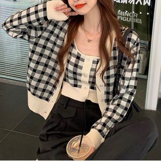 Plaid Camisole Top / Cardigan