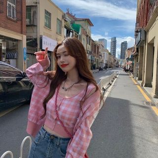 Plaid Camisole Top / Cardigan