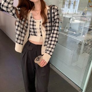 Plaid Camisole Top / Cardigan