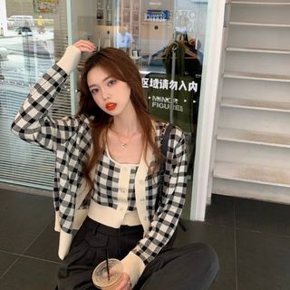 Plaid Camisole Top / Cardigan