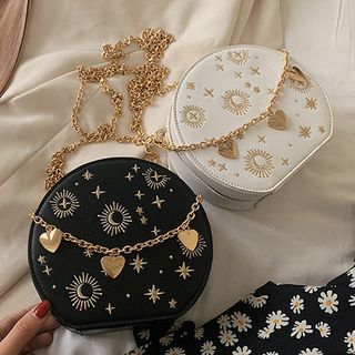 Embroidered Chain Crossbody Bag