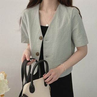 Short-Sleeve Linen Blazer