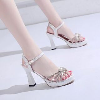 Rhinestone Platform Chunky-Heel Sandals