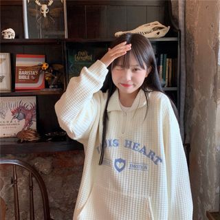 Collar Letter Embroidered Oversized Sweatshirt