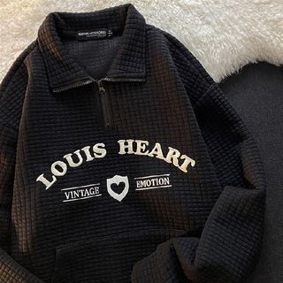 Collar Letter Embroidered Oversized Sweatshirt