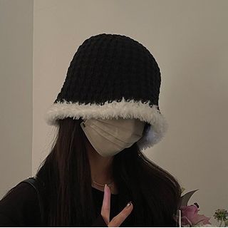Fluffy Trim Knit Cloche Hat