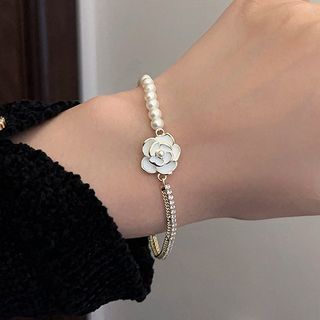 Alloy Faux Pearl Floral Bracelet