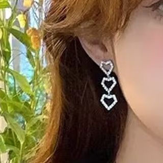 Heart Dangle Rhinestone Earring Alloy