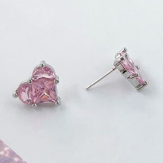 Rhinestone Heart Stud Earring / Clip-On Earring