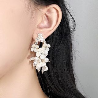 Earring Alloy Floral Fringed Pearl Faux