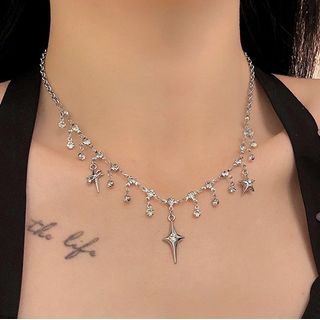 Fringed Choker Alloy Rhinestone Star