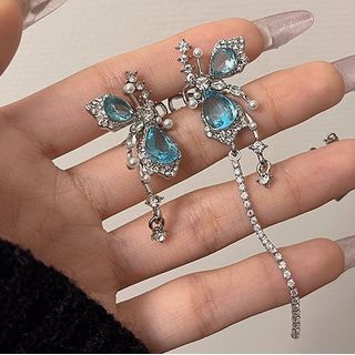 Earring Alloy Asymmetrical Gemstone Butterfly Faux Cuff