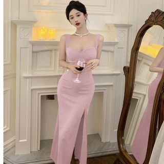 Sweetheart Neck Sleeveless Slit Sheath Maxi Dress