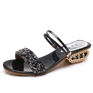Heel Sequin Sandals Low