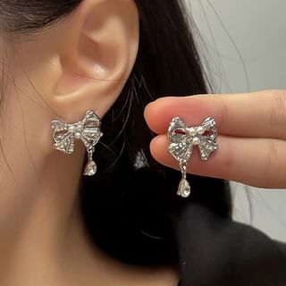 Boucles d'oreilles pendantes en alliage avec fausses perles et nœud