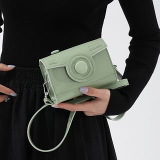 Faux Leather Flap Camera Crossbody Bag