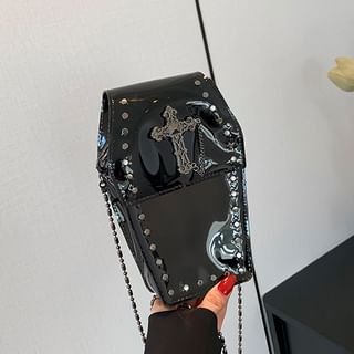 Crisscross Chained Studded PVC Crossbody Bag