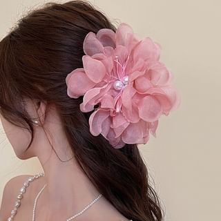 Floral Fabric Faux Pearl Hair Clamp