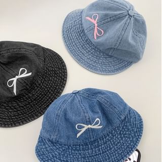 Bow Embroidered Denim Bucket Hat