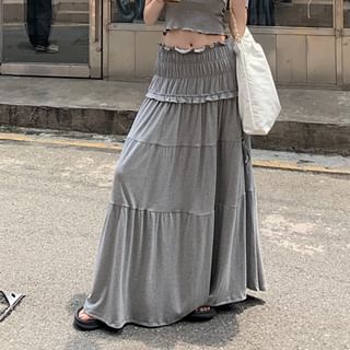 Off Shoulder Plain Twist Top / Ruched Midi Rise Midi A-Line Skirt