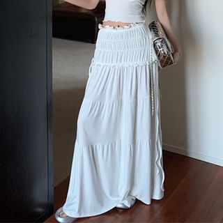 Off Shoulder Plain Twist Top / Ruched Midi Rise Midi A-Line Skirt