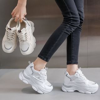 Platform Hidden Wedge Panel Mesh Sneakers