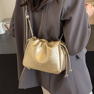 Drawstring Faux Strap Bag Chain Crossbody Leather