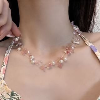 Faux Pearl Faux Crystal Layered Choker